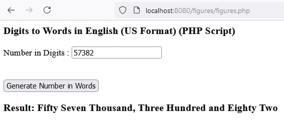 PHP script to convert digits into words in English Language (US format)